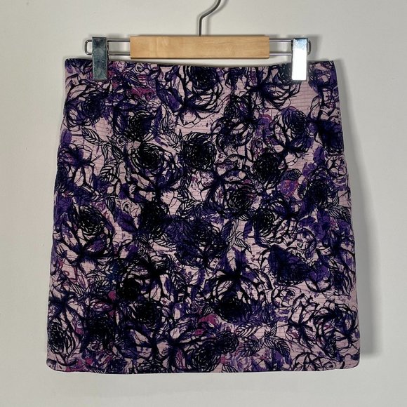 RW&CO Purple Abstract Floral Pencil Skirt Sz 2 - Picture 2 of 7